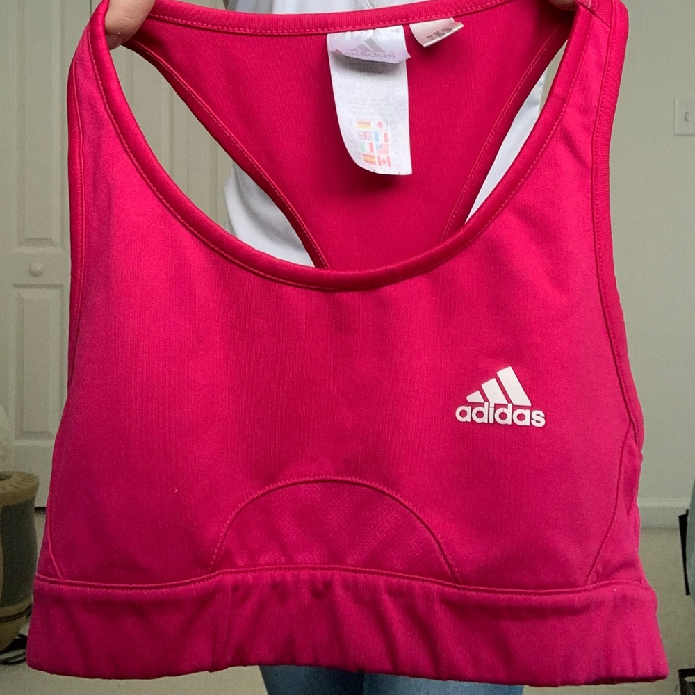 Adidas Pink White Logo Medium Sports Bra
